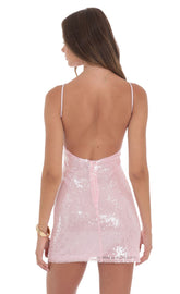 Sequin Keyhole Dress in Pink